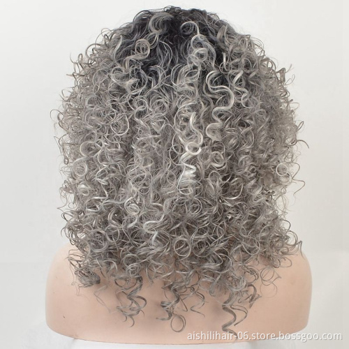 The top selling short silver-gray African wigs with kinky curls are synthetic wigs for black women